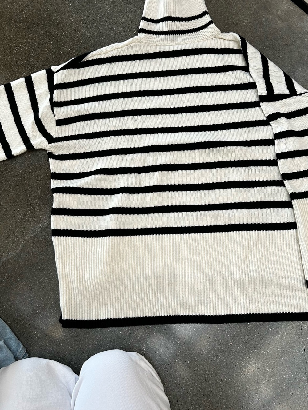 Striped Black and White Turtleneck Sweater